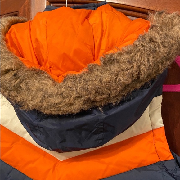 Delias Ski Vest 70s/Retro/Vintage/fur hood/small/orange/navy/classic/Y2K 90s - Picture 4 of 8